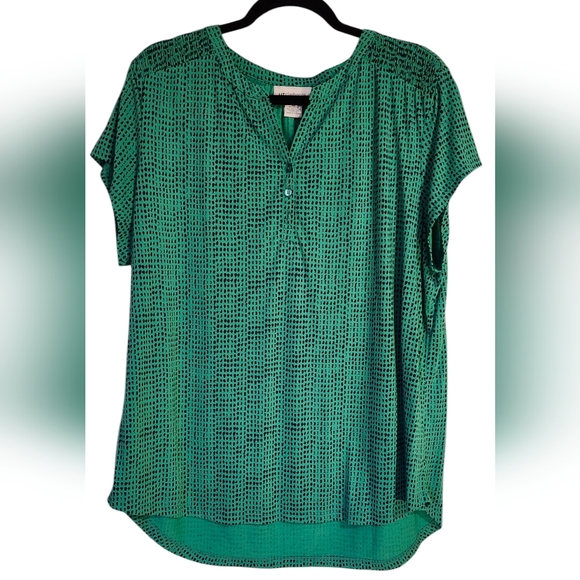 EUC Liz Claiborne Green and Navy Blue Dress Shirt Blouse Top, Flowy Tunic XL - Picture 1 of 5